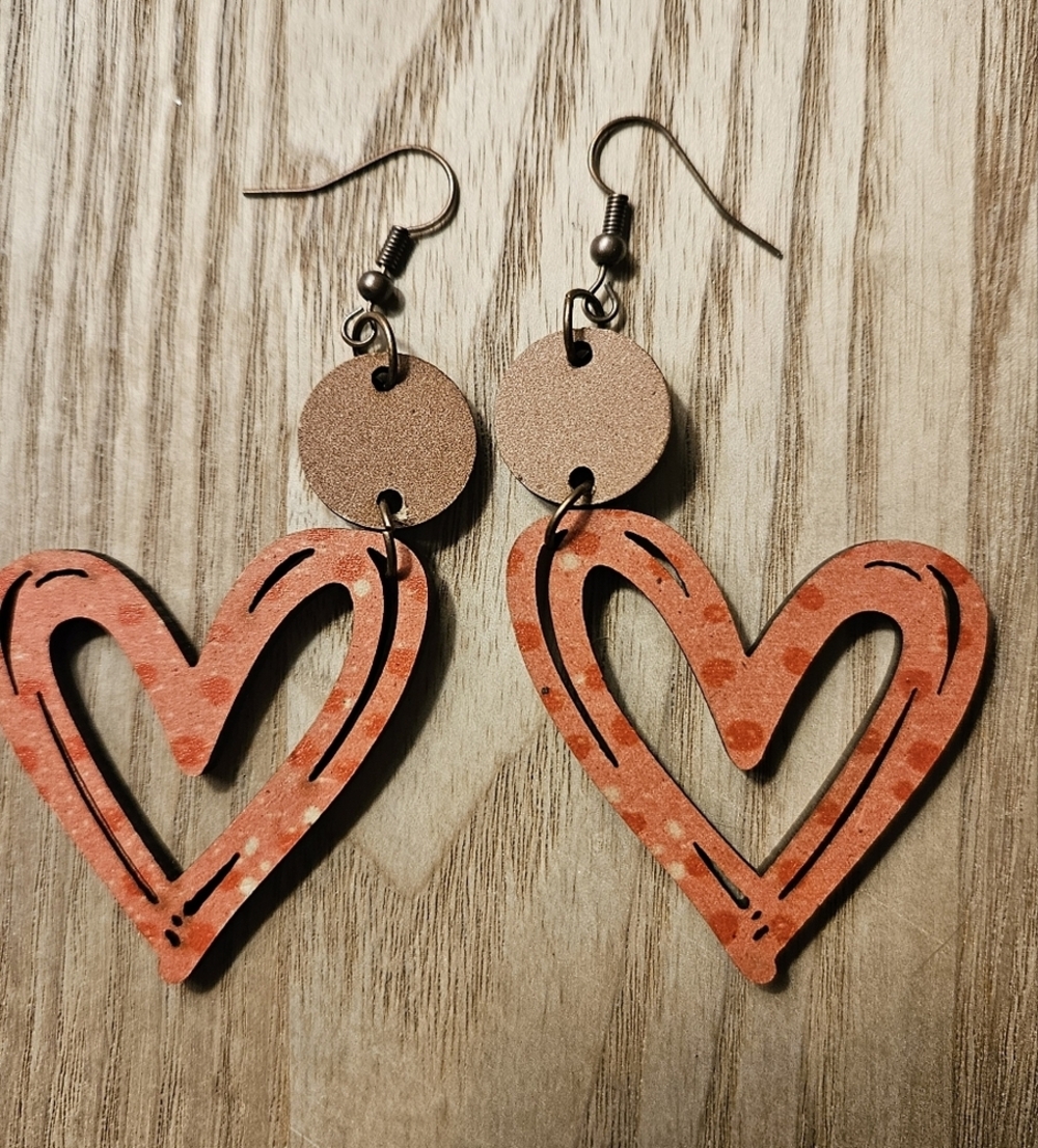 Hollow Heart Design Dangle Earrings Retro Simple Style Wooden Jewelry Valentine